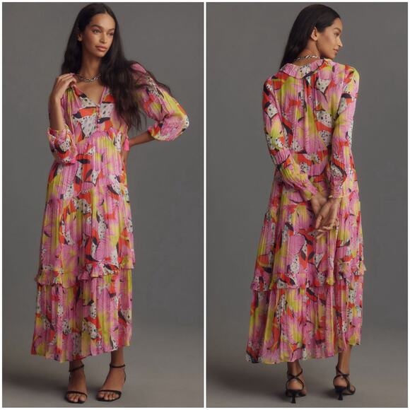 Anthropologie Dresses & Skirts - ANTHROPOLOGIE Yukiko Noritake NWT Marais Printed Chiffon Maxi Dress Canary XXS